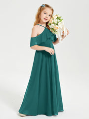 Off the Shoulder Long Junior Bridesmaid Dresses Peacock
