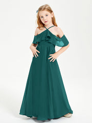 Off the Shoulder Long Junior Bridesmaid Dresses Peacock