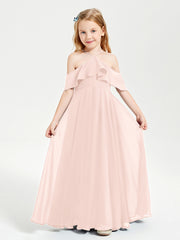 Off the Shoulder Long Junior Bridesmaid Dresses Pearl Pink