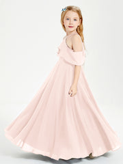 Off the Shoulder Long Junior Bridesmaid Dresses Pearl Pink