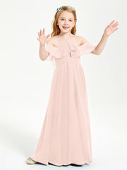 Off the Shoulder Long Junior Bridesmaid Dresses Pearl Pink
