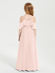Off the Shoulder Long Junior Bridesmaid Dresses Pearl Pink