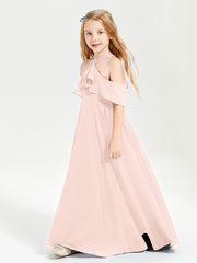 Off the Shoulder Long Junior Bridesmaid Dresses Pearl Pink