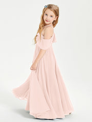 Off the Shoulder Long Junior Bridesmaid Dresses Pearl Pink