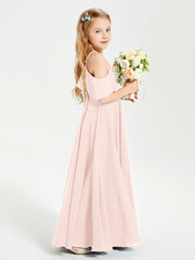 Off the Shoulder Long Junior Bridesmaid Dresses Pearl Pink