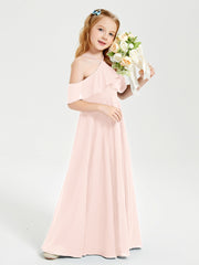 Off the Shoulder Long Junior Bridesmaid Dresses Pearl Pink