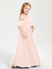 Off the Shoulder Long Junior Bridesmaid Dresses Pearl Pink