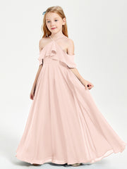 Off the Shoulder Long Junior Bridesmaid Dresses Pearl Pink