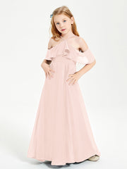 Off the Shoulder Long Junior Bridesmaid Dresses Pearl Pink