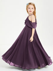 Off the Shoulder Long Junior Bridesmaid Dresses Plum