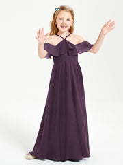 Off the Shoulder Long Junior Bridesmaid Dresses Plum