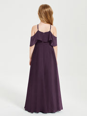 Off the Shoulder Long Junior Bridesmaid Dresses Plum