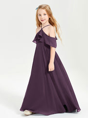 Off the Shoulder Long Junior Bridesmaid Dresses Plum