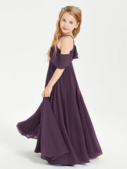 Off the Shoulder Long Junior Bridesmaid Dresses Plum