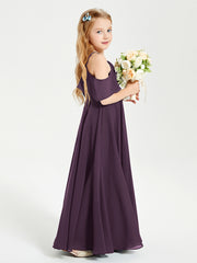 Off the Shoulder Long Junior Bridesmaid Dresses Plum