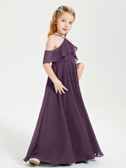 Off the Shoulder Long Junior Bridesmaid Dresses Plum