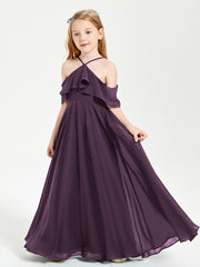 Off the Shoulder Long Junior Bridesmaid Dresses Plum
