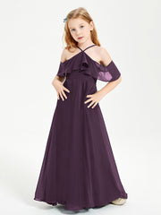 Off the Shoulder Long Junior Bridesmaid Dresses Plum