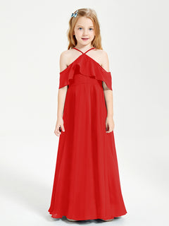 Off the Shoulder Long Junior Bridesmaid Dresses Red