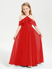 Off the Shoulder Long Junior Bridesmaid Dresses Red