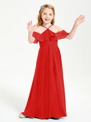 Off the Shoulder Long Junior Bridesmaid Dresses Red