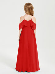 Off the Shoulder Long Junior Bridesmaid Dresses Red