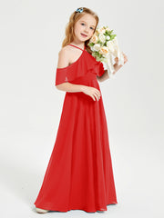 Off the Shoulder Long Junior Bridesmaid Dresses Red