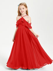 Off the Shoulder Long Junior Bridesmaid Dresses Red