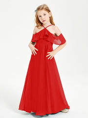 Off the Shoulder Long Junior Bridesmaid Dresses Red