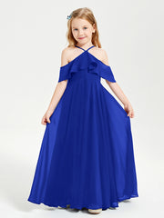 Off the Shoulder Long Junior Bridesmaid Dresses Royal Blue