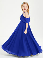 Off the Shoulder Long Junior Bridesmaid Dresses Royal Blue