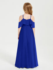 Off the Shoulder Long Junior Bridesmaid Dresses Royal Blue
