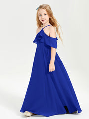 Off the Shoulder Long Junior Bridesmaid Dresses Royal Blue