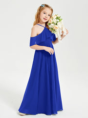 Off the Shoulder Long Junior Bridesmaid Dresses Royal Blue