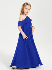 Off the Shoulder Long Junior Bridesmaid Dresses Royal Blue