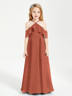 Off the Shoulder Long Junior Bridesmaid Dresses Rust