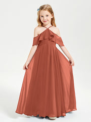 Off the Shoulder Long Junior Bridesmaid Dresses Rust