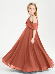 Off the Shoulder Long Junior Bridesmaid Dresses Rust