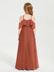 Off the Shoulder Long Junior Bridesmaid Dresses Rust