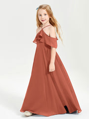 Off the Shoulder Long Junior Bridesmaid Dresses Rust