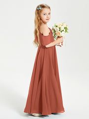 Off the Shoulder Long Junior Bridesmaid Dresses Rust