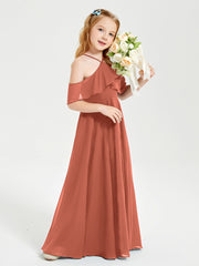 Off the Shoulder Long Junior Bridesmaid Dresses Rust