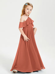 Off the Shoulder Long Junior Bridesmaid Dresses Rust