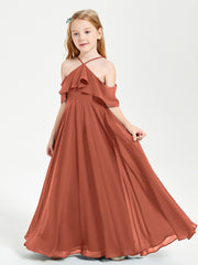 Off the Shoulder Long Junior Bridesmaid Dresses Rust