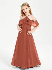 Off the Shoulder Long Junior Bridesmaid Dresses Rust