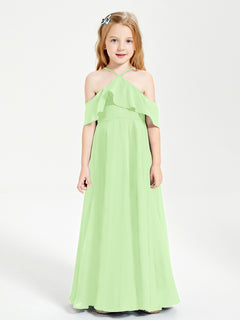 Off the Shoulder Long Junior Bridesmaid Dresses Sage