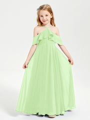Off the Shoulder Long Junior Bridesmaid Dresses Sage
