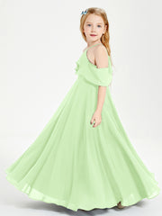 Off the Shoulder Long Junior Bridesmaid Dresses Sage