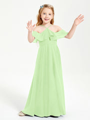 Off the Shoulder Long Junior Bridesmaid Dresses Sage