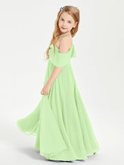 Off the Shoulder Long Junior Bridesmaid Dresses Sage